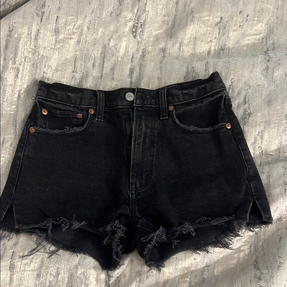 Abercrombie & Fitch Black Jean Mom Shorts High Rise Frayed Hem